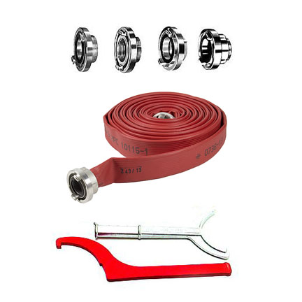 Fire hoses, spray nozzles, branch pipes and couplings