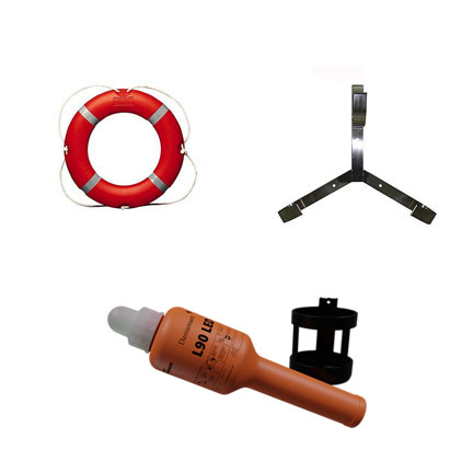 Reddingsboeien, beugels en lampen