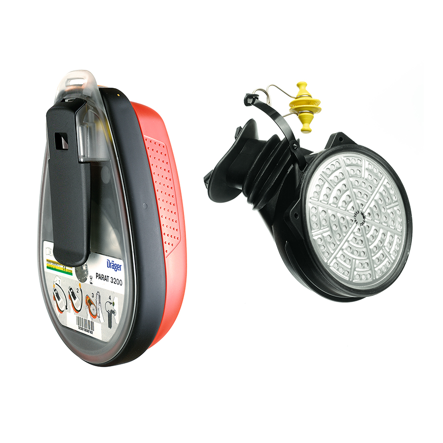 3704479 Dräger PARAT&reg; 3100 en 3200 When hazardous substances are present at a work place it has to be taken into account that these substances can suddenly leak out into the air in concentrations that cause severe health impairment or even death. Packed in a robust and ergonomic case, the unit is compact and easy to carry. Approved to the only recognized standard for filtering industrial escape devices (DIN 58647-7), it provides users a minimum of 15 minutes escape time.